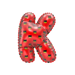 3D inflated balloon letter K with red and yellow meme coin Shiba Inu  pattern