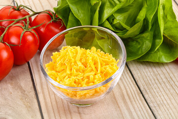 Shredded cheese in the bowl