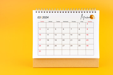 March 2024, Monthly desk calendar for 2024 year.