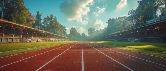 Various sport backgrounds. Soccer stadium and running track. Dramatic scene.