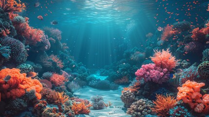 Naklejka na ściany i meble Exotic fish and coral reef underwater scene