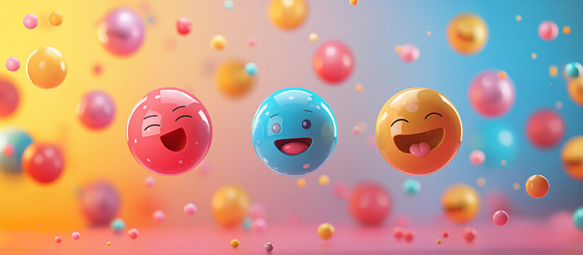 Playful 3D Emoji Balls Floating in Air