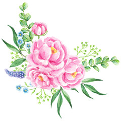 Watercolor Peony Bouquet 