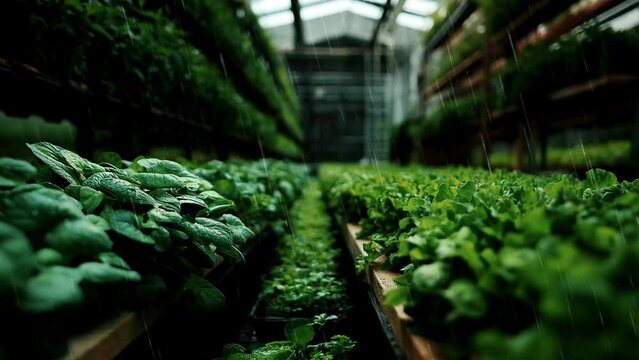Hydroponic plants in semi-greenhouses with drip irrigation illuminated by natural sunlight
