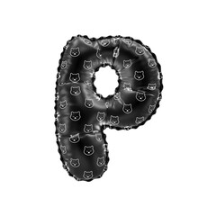 3D inflated balloon letter P with black and white meme coin Shiba Inu  pattern