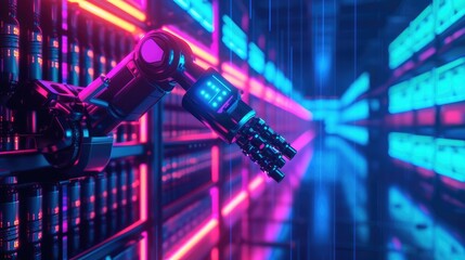 Obraz premium The advanced AI chip flawlessly processes information, directing the precise movements of the robot arm through the intricate circuit system.