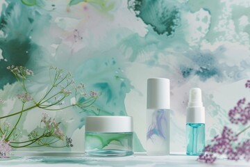 Face Skin brightening regimen skin care cream. Skincare beauty cosmetic products: lip balm, Softness lotion, moisturiser, anti aging skincare Mouth eye gel, Rosacea serum and micro needling jar pot