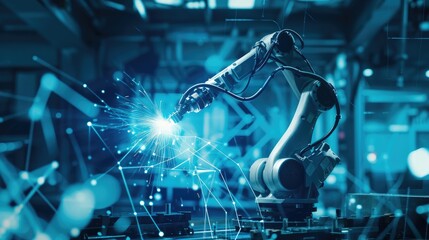 The advanced robot arm swiftly processes data with its cutting-edge chip and AI technology, completing complex tasks with precision on the intricate circuit board.