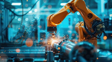 The advanced robot arm swiftly processes data with its cutting-edge chip and AI technology, completing complex tasks with precision on the intricate circuit board.