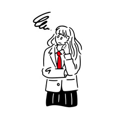Obraz premium 学校で悩んでいる女性の線画イラスト
