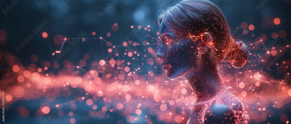 Poster Concept with humans and technology. AI (Artificial Intelligence). Communication network.