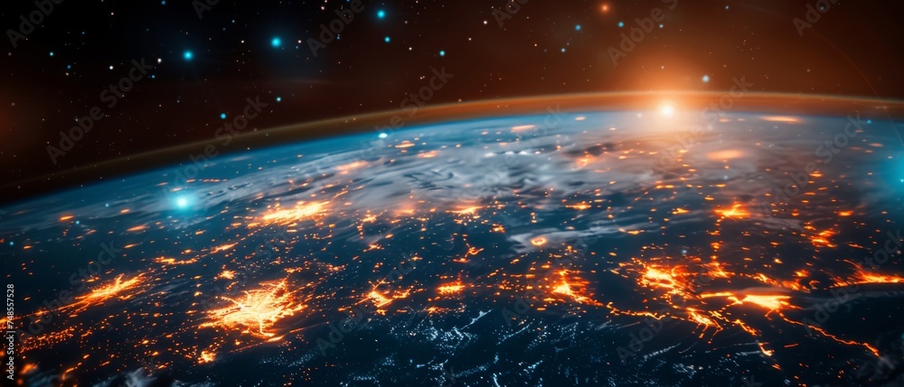 Poster internet technology for internet business. global world network and telecommunication on earth.