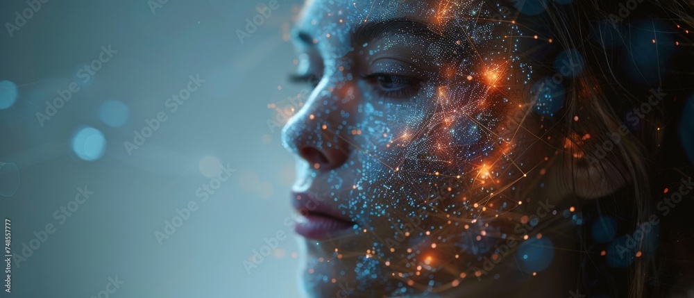 Aufkleber A concept of human and technology working together. AI (Artificial Intelligence). Communication network.