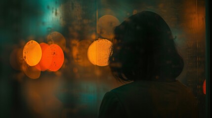 Unseen Struggles: Amidst the blur of everyday life, a woman grapples with the unseen struggles of her mental health. - obrazy, fototapety, plakaty
