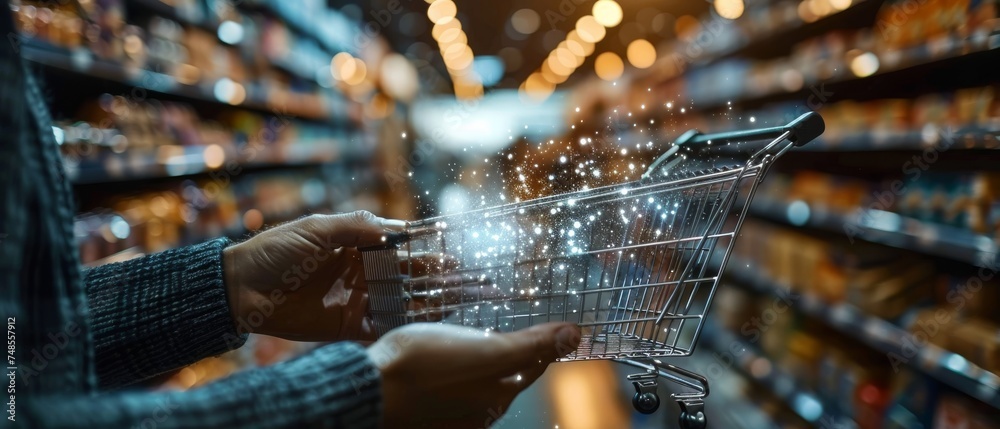 Poster modern interface for payment online shopping, along with the icon of a customer network connection o