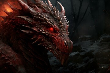 Mythical Red dragon fantasy. Creature art animal. Generate Ai