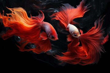 Fototapeta premium Aggressive Red fighting fishes. Underwater animals. Generate Ai