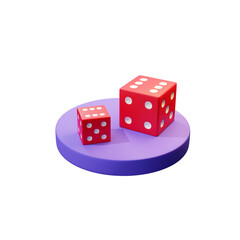 3d red casino dice on purple platform, transparent background