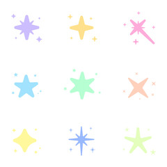 Pastel sparkle and shiny star icons