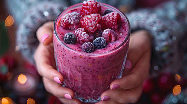Smothies with berries in glass
