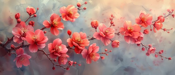 Background with scenic watercolors and floral composition Sakura
