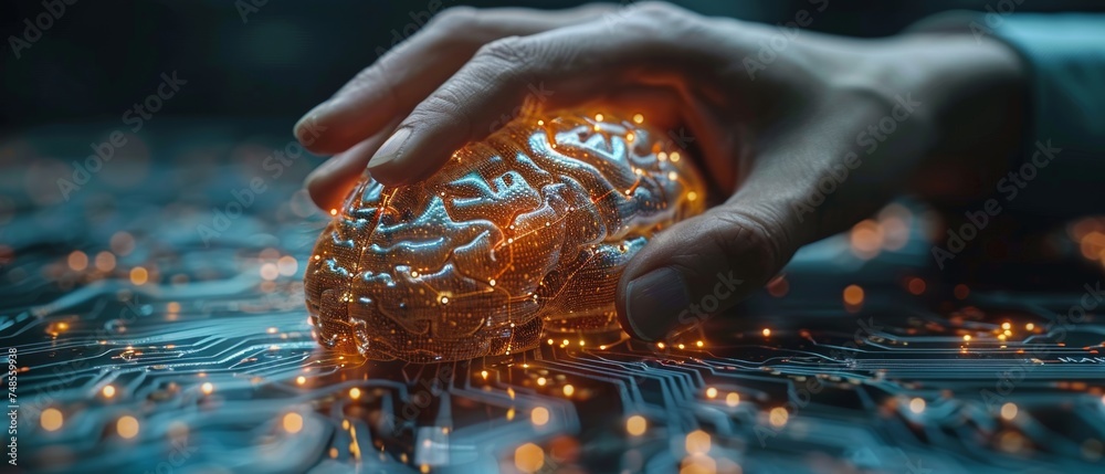 Aufkleber An AI network of brain on business analysis, innovation and growth development. AI network of brain on symbolics, machine learning, and artificial intelligence.