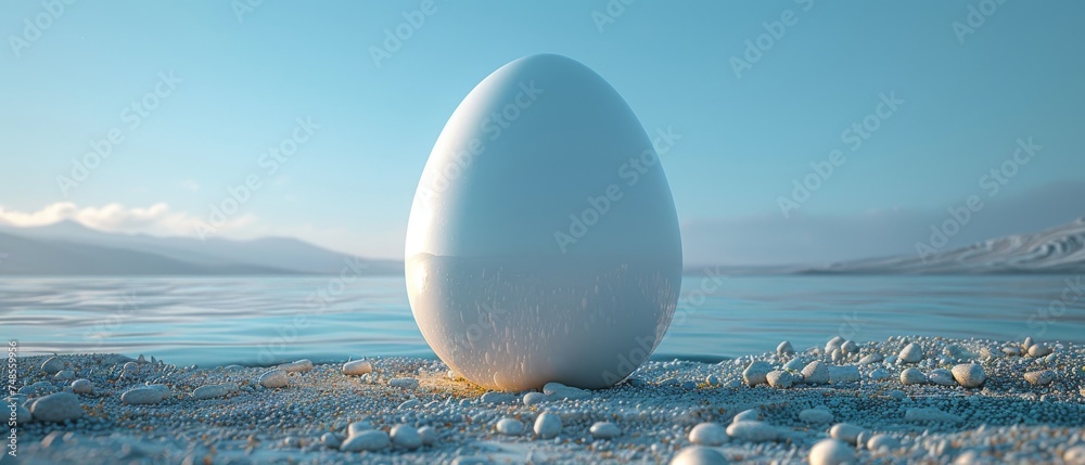 Poster the easter holiday. bright blank background with a white egg. 3d rendering.