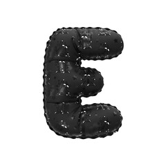 3D inflated balloon letter E with black sloth animal cartoon pattern