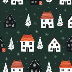 Black Merry Christmas house icon isolated seamless 