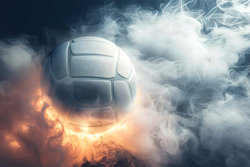 Realistic Volley ball over a creative 3d rendered smoke and shapes background