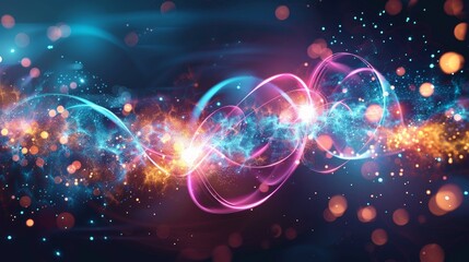 glowing atomic particles and energy waves