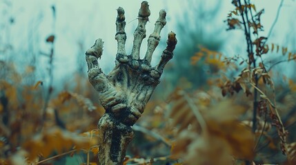Halloween Skeleton Zombie Hand Rising From A Graveyard
