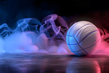 Realistic Volleyball over a creative 3d rendered smoke and shapes background