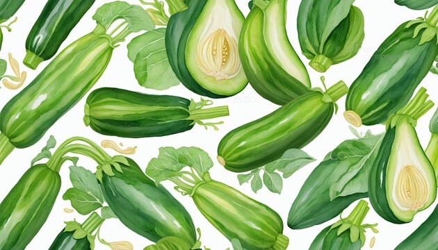 Watercolor illustration of zucchini drawing