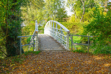 Weiße Fußgängerbrücke im Landschaftspark - 748561725