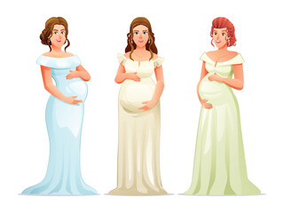Set of pregnant women. Vector cartoon illustration