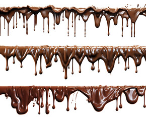 Set of long Wave chocolate liquid paint milk splash melting dripping on transparent background cutout, PNG file. Many assorted different design. Mockup template for artwork graphic design