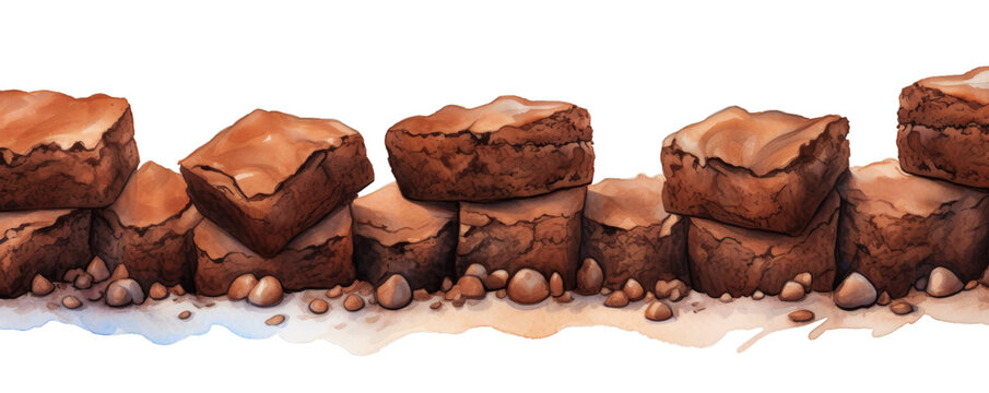 Watercolor background banner of brownies isolated on a white background as transparent PNG