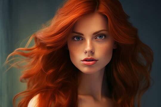 Beaming Red hair woman smile. Brave fairy. Generate ai