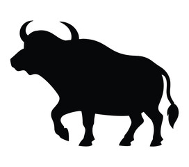 Black and white vector illustration of African Buffalo.