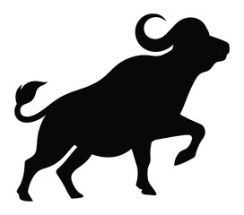 Black and White African Buffalo Silhouette. Vector Illustration.