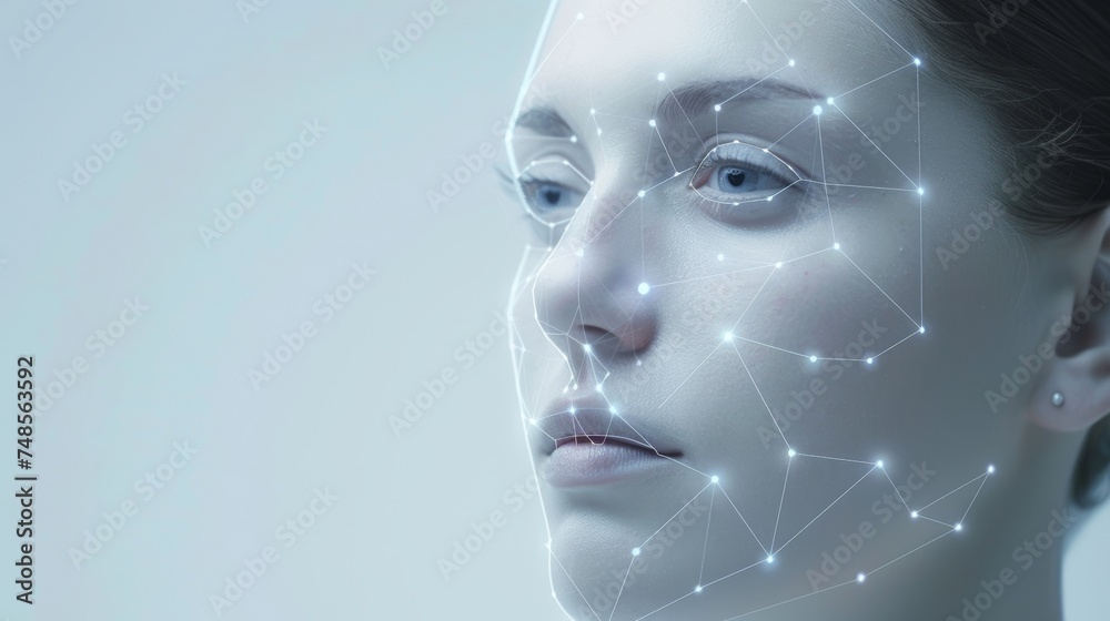 Poster concept of facial recognition. biometrics. security system.