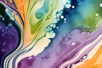 Closeup of abstract watercolor paint background texture with liquid fluid marbled paper texture banner texture. Generative AI (생성형 AI)