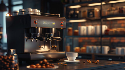 Coffee machine make beverage hot drink to customer. - obrazy, fototapety, plakaty