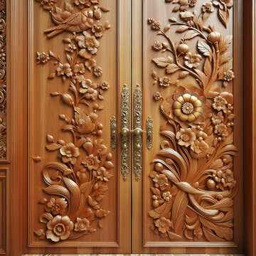 wooden door with ornaments  door, wood, pattern, architecture, old, art, decoration, Ai generated 