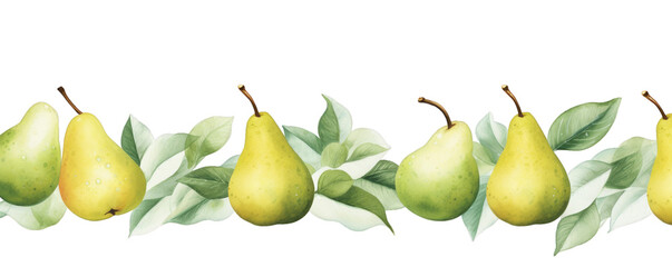 Watercolor background banner of pear isolated on a white background as transparent PNG
