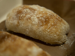 Home baked sourdough ciabatta buns, Italian flat breads.