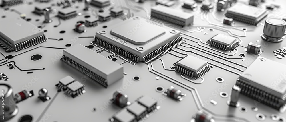 Poster computer technology background, gray scale pcb background. information technology background, white 
