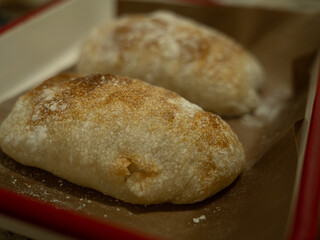 Home baked sourdough ciabatta buns, Italian flat breads.