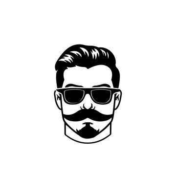 Vintage Man With Mustache In Sunglasses Vector Logo